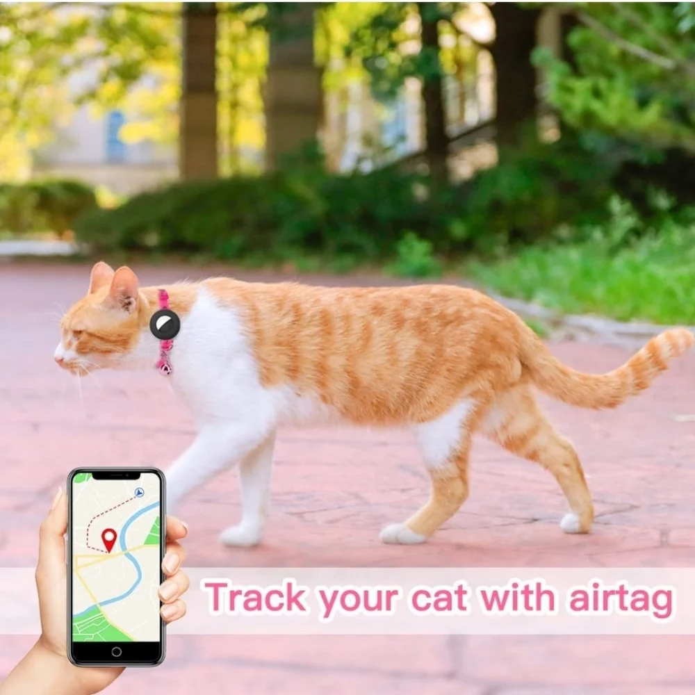 Reflective Cat Collar with Silicone Waterproof Airtag Holder 2 Pack